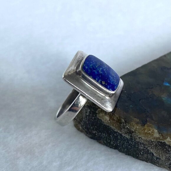 Sterling Silver 925 Signed Boma Bezel Set Rectangular Lapis Lazuli Ring Sz 5.75 - Picture 6 of 16